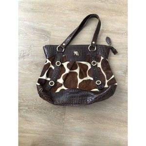 Marco Buggiani Made in Italy Brown Leather  Croc Cowhide Bag Tote Purse